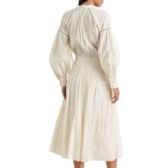 Lauren Ralph Lauren Cream Tiered Boho Midi Dress Size 14 - Picture 4 of 7